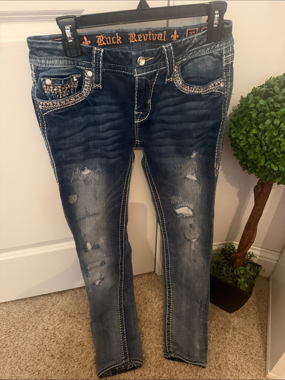 Buckle Revival Distressed Dark rhinestone embroidered Wash Women’s Jeans